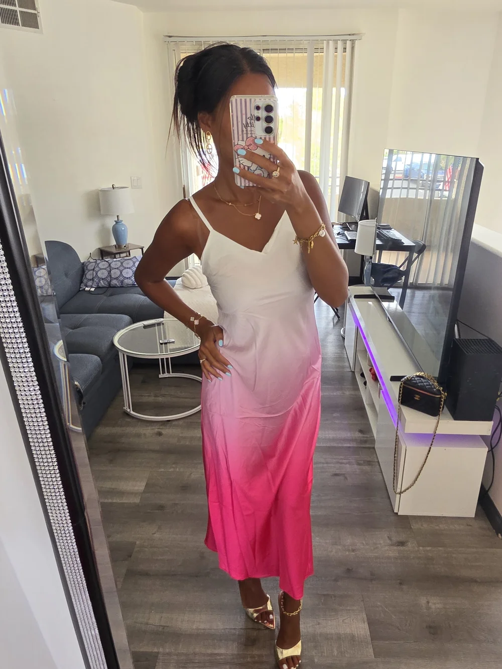 Pink Ombre Slip Dress Satin - Picture 14 of 16